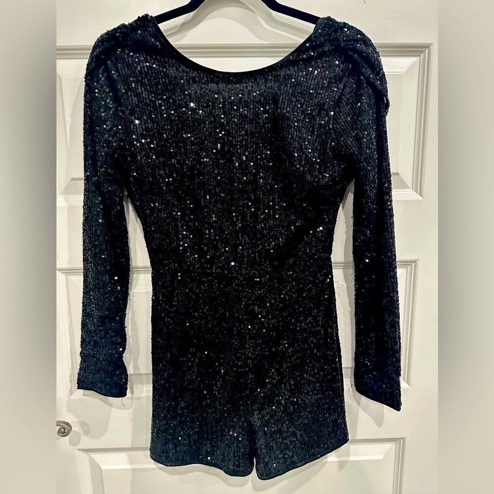 Papaya Black Sequin Romper with low back